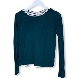 SILVER JEANS 2 In 1 Stripe Tee With Long Sleeves & Twist Back Green Girl Age 14Y